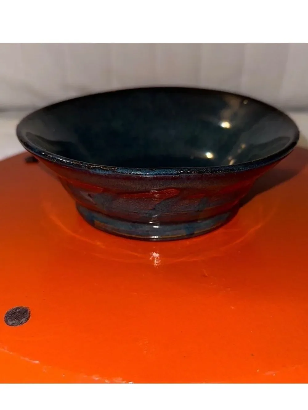 Handmade Clay Pot Trinket Dish Rust Teal Blue Green